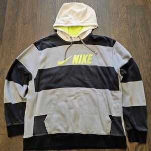 Nike Men's Black and Gray Striped Hoodie with Neon Accents